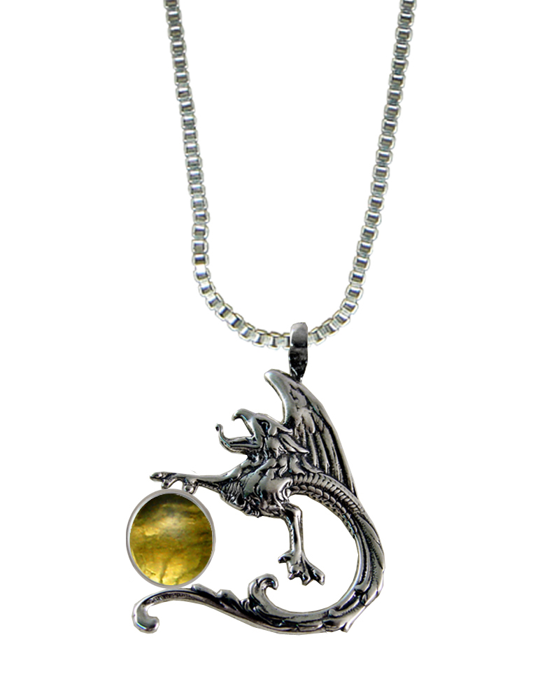 Sterling Silver Tattoo Dragon Pendant With Citrine